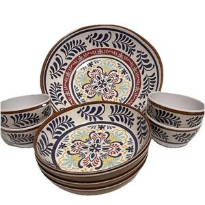 Mediterranean Melamine Style Dinnerware Set Of 9 Bowls Plates Outdoor Patio RV